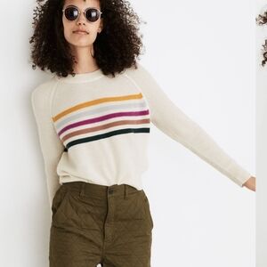 Madewell Responsible Cashmere Shrunken Sweatshirt In Placed Stripe Cropped Small